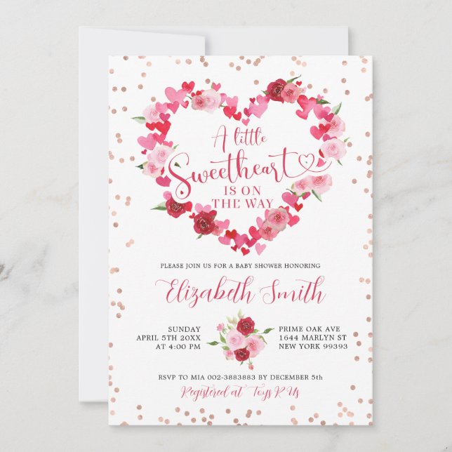 Invitation Baby shower Coeur Rose (Devant)