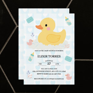 Invitation Baby shower Coeurs bleus en caoutchouc