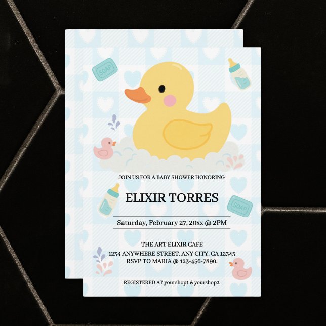 Invitation Baby shower Coeurs bleus en caoutchouc (Créateur téléchargé)