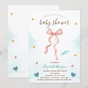 Invitation Baby shower Coeurs de la Bow rose