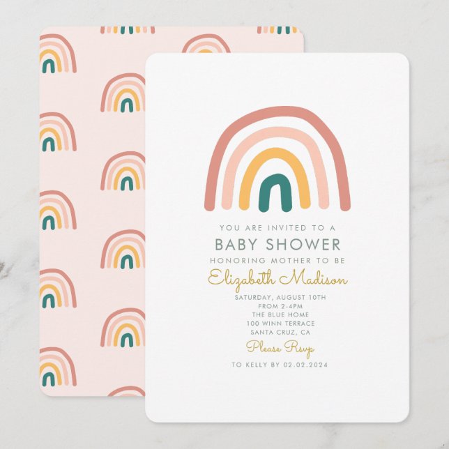 Invitation Baby shower coloré arc-en-ciel (Devant / Derrière)