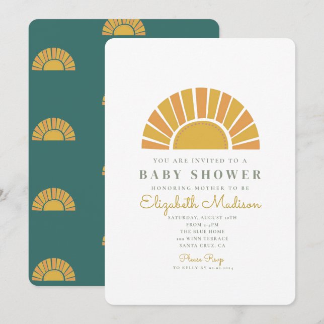Invitation Baby shower coloré Boho Sun (Devant / Derrière)