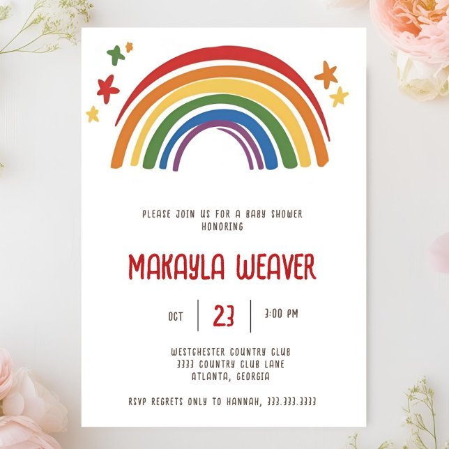 Invitation baby shower coloré Boho Watercolor Rainbow Boy (Créateur téléchargé)