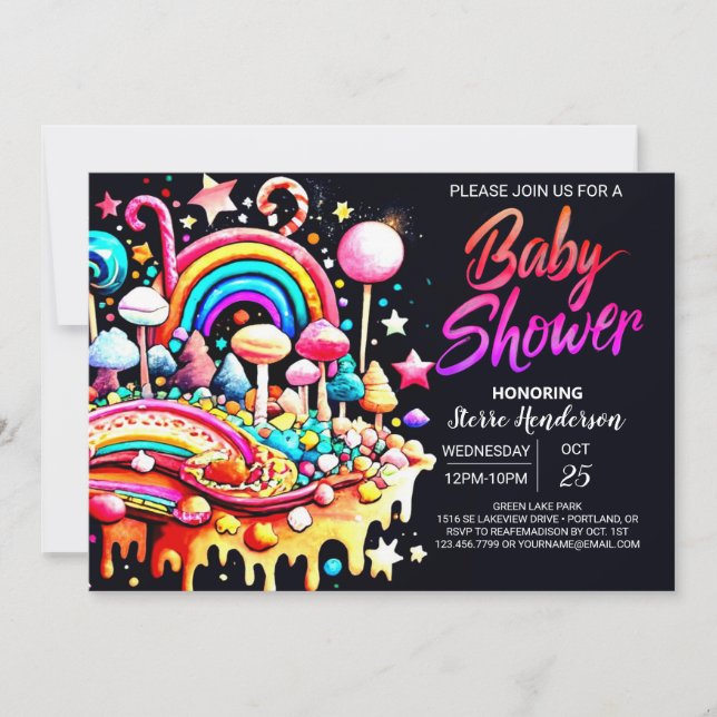 Invitation Baby shower coloré de fête douce (Devant)