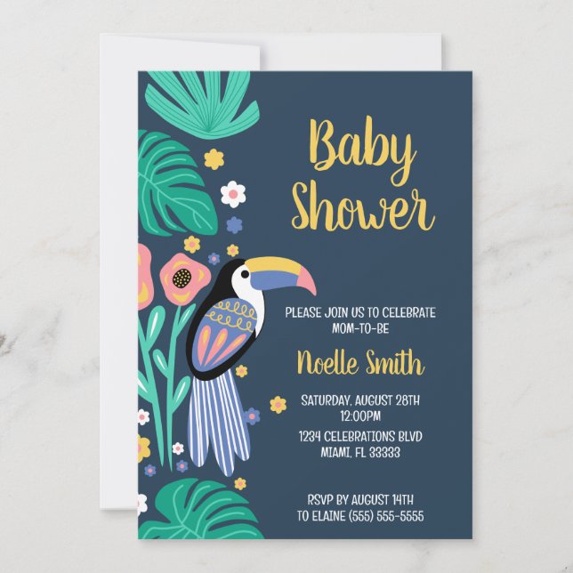 Invitation Baby shower coloré de fleurs d'oiseaux tropicaux t (Devant)