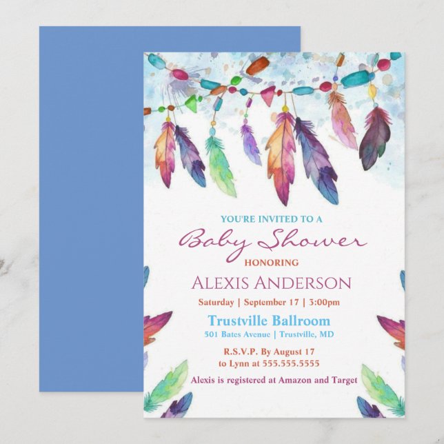 Invitation Baby shower coloré en aquarelle (Devant / Derrière)