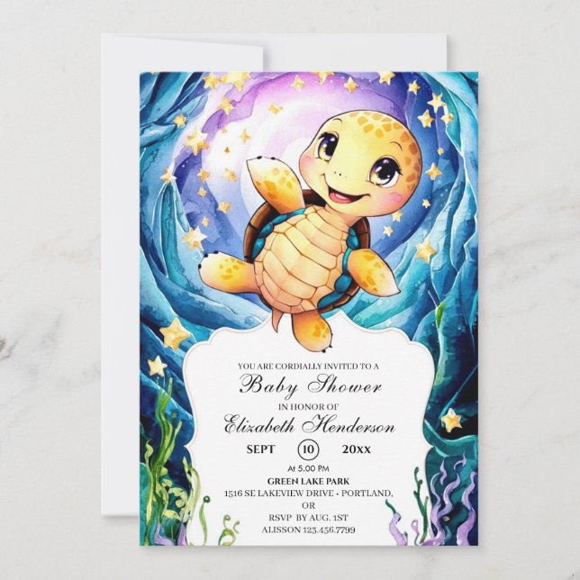 Invitation Baby shower coloré Enchanted Ocean Turtle (Devant)