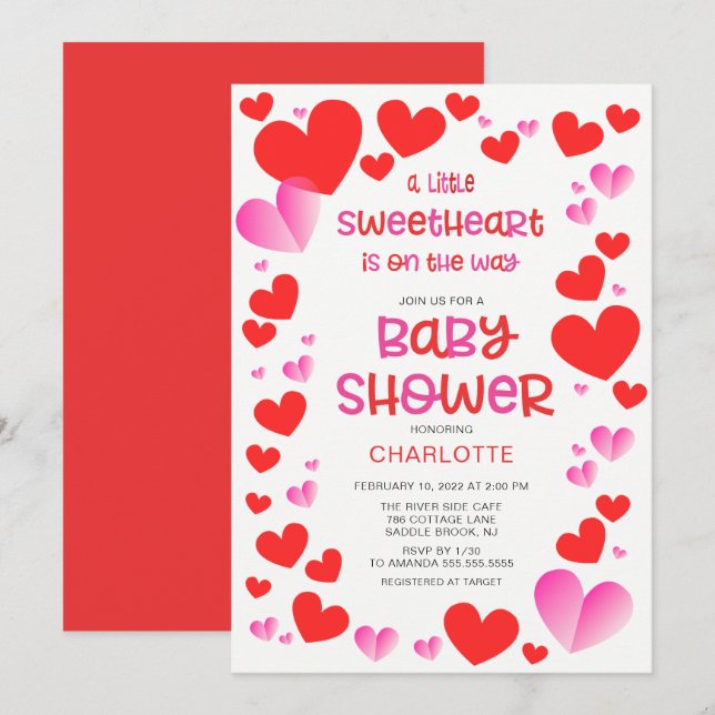 Invitation Baby shower Coloré Petites Filles Amoureuses (Devant / Derrière)