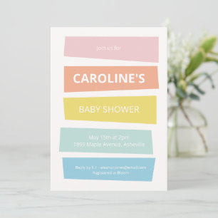 Invitation Baby-Shower Coloré - Rayures Pastel Été Moderne