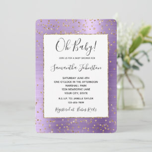 Invitation Baby shower Confetti en or violet Glam