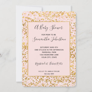 Invitation Baby shower Confetti Rose Or