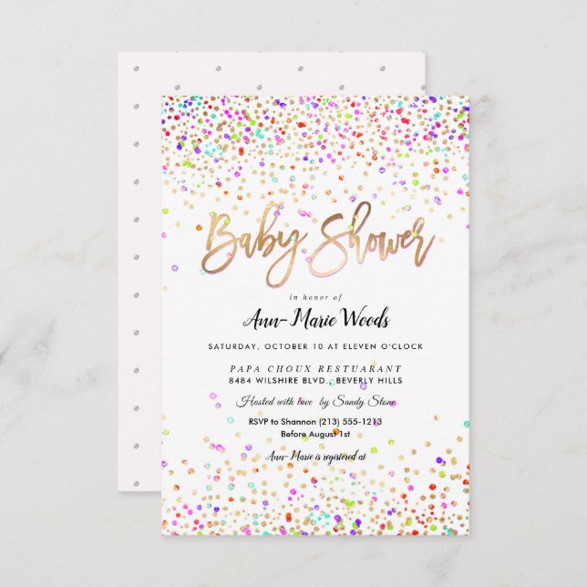 Invitation Baby shower Confetti Sprinted PixDezines (Devant / Derrière)