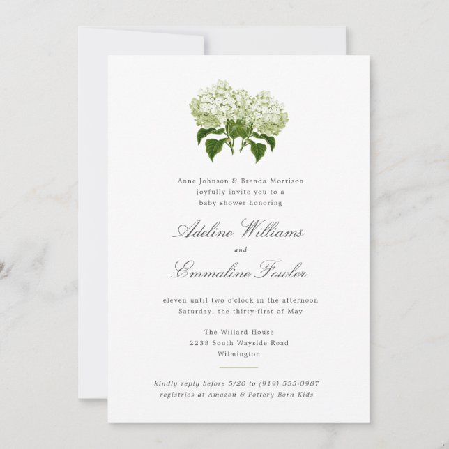 Invitation Baby shower conjoint blanc Hydrangea Grand Millenn (Devant)