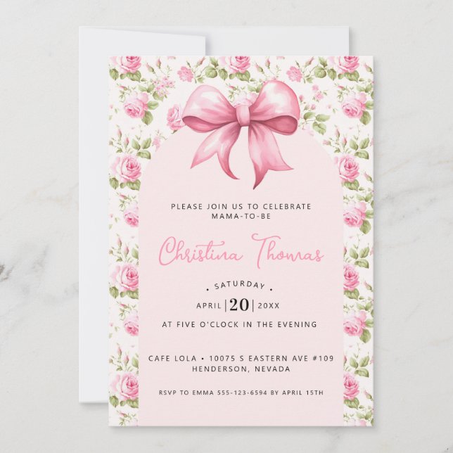 Invitation Baby shower coquette à la botte rose (Devant)