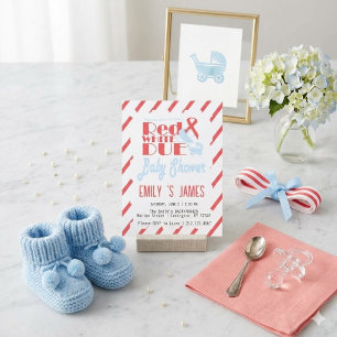 Invitation Baby Shower Coquette à rayures rouges