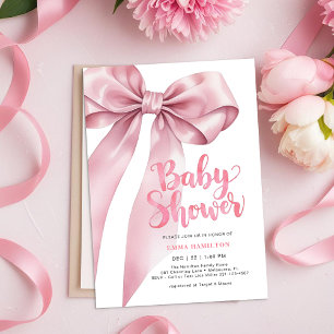 Invitation Baby shower Coquette Bow - Élégant rose