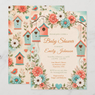 Invitation Baby-Shower Corail et Aqua