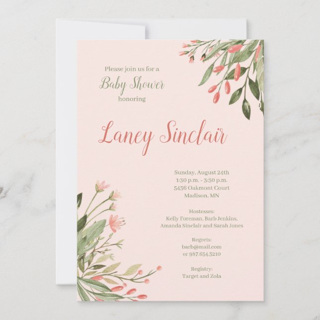 Invitation Baby shower Coral Floral Corners (Devant)