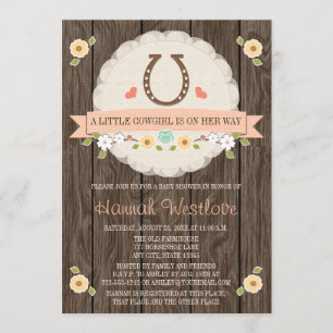 INVITATION BABY SHOWER CORAL HORSESHOE WESTERN COWGIRL