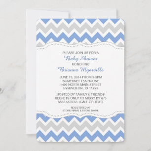 Invitation Baby shower Cornflower Blue & Grey Chevron Invitat