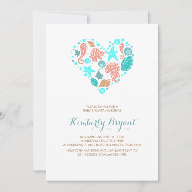 Invitation Baby shower côtier marin du White Beach Heart (Devant)