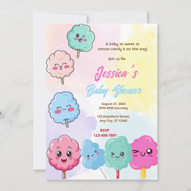 Invitation Baby shower Cotton Candy (Devant)
