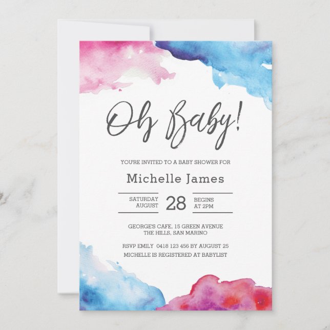 Invitation Baby shower| Couleur d'eau bleue et ros (Devant)