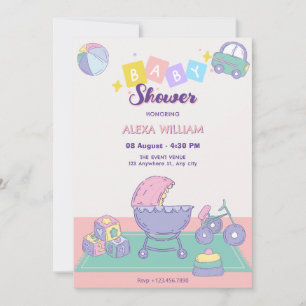 Invitation Baby shower Couleur pastel joueuse