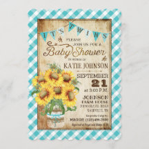 Baby shower Country Sunflowers En vichy Check Twin