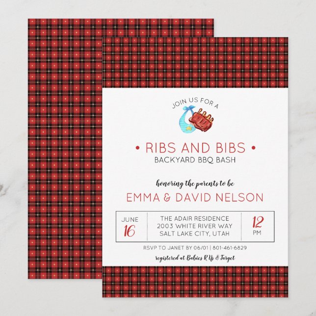 Invitation Baby shower couple | Bandes et côtes (Devant / Derrière)