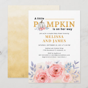 Invitation Baby Shower Couple Citrouille Aquarelle Lilas Rose