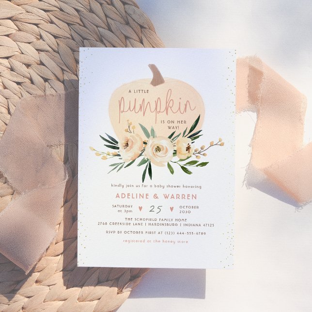 Invitation Baby Shower Couple Courge Rose Et Or Moderne (Créateur téléchargé)