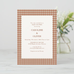 Invitation Baby Shower Couple Gingham à Carreaux de Terracott