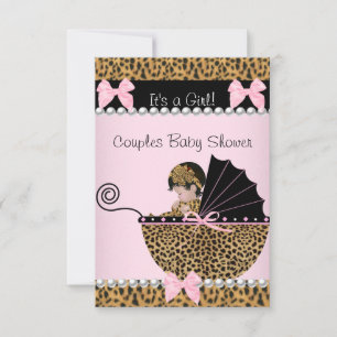 Invitation Baby Shower Couple Mignon Fille Léopard Rose