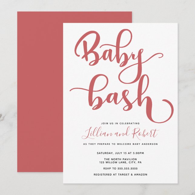 Invitation Baby shower Couples Bébé Bash (Devant / Derrière)