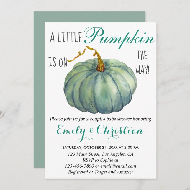 Invitation Baby shower Couples Citrouilles (Devant / Derrière)