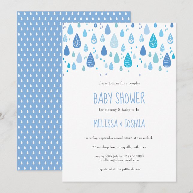 Invitation Baby shower Couples Couples Bleu (Devant / Derrière)