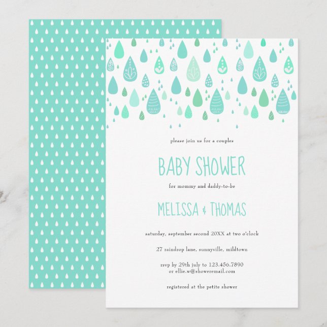 Invitation Baby shower Couples Couples Cute Raindrops / Saupo (Devant / Derrière)