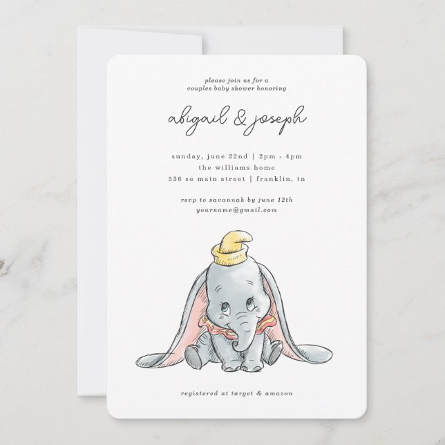 Invitation Baby shower Couples d'aquarelle Dumbo (Devant)