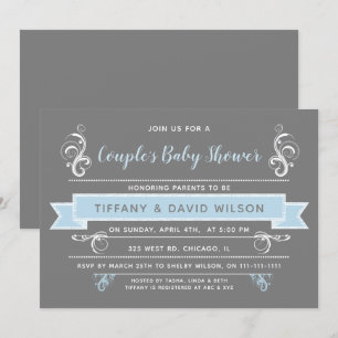 Invitation baby shower Couples gris bleu