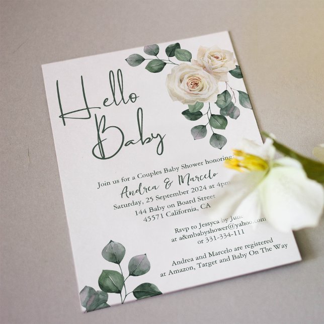 Invitation Baby shower Couples Rose blanc et vert (Créateur téléchargé)