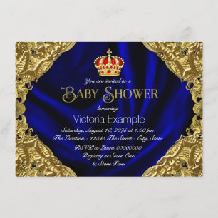 Invitation Baby Shower Couronne Royale Rouge Bleu et Or