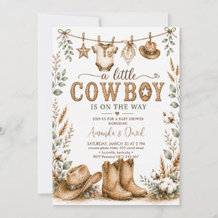 Invitation Baby Shower Cow-Boy Rustique
