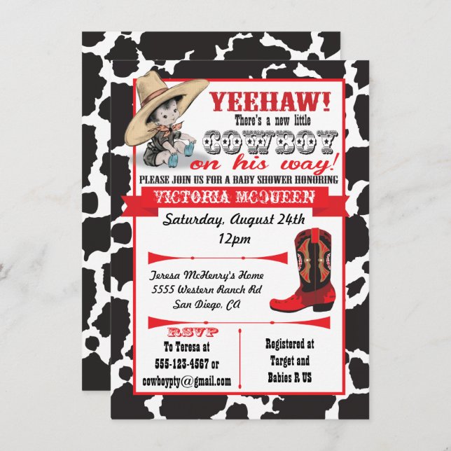 Invitation Baby shower Cowboy (Devant / Derrière)