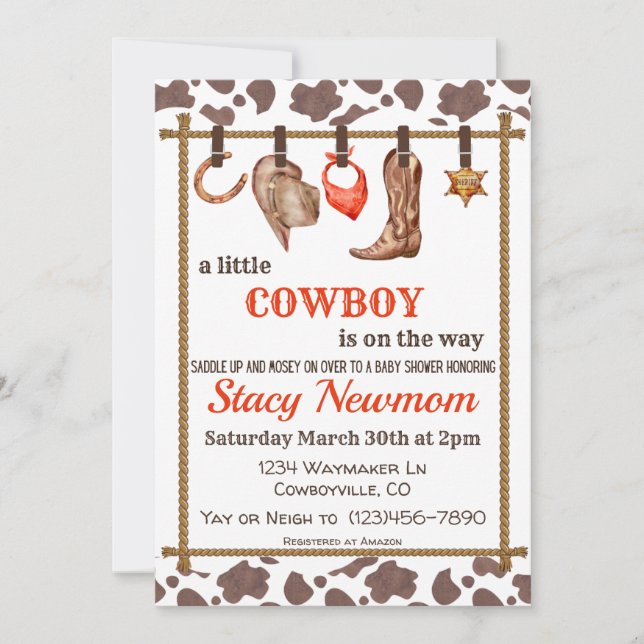 Invitation Baby shower Cowboy (Devant)