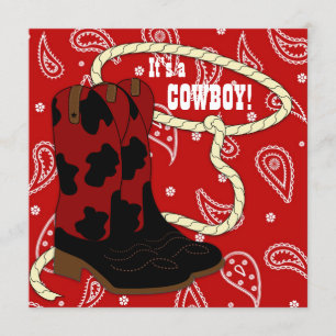 Invitation Baby Shower Cowboy Bandana Rouge