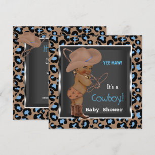 Invitation Baby Shower Cowboy Bébé Garçon Bleu Marron Ethniqu
