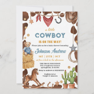 Invitation Baby Shower CowBoy Bleu Rustique