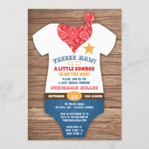 Invitation Baby shower Cowboy, Impression Vache, P