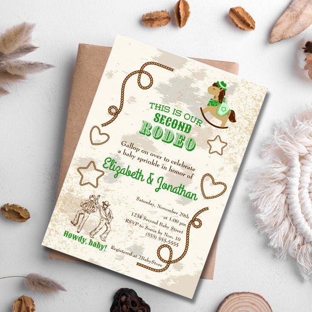 Invitation Baby shower Cowboy Rodeo Green Howdy (Créateur téléchargé)